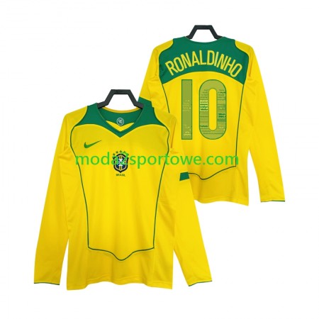 Koszulka Brazylia RONALDINHO 10 2004 Retro Domowe Stroje Piłkarskie Długi Rękaw